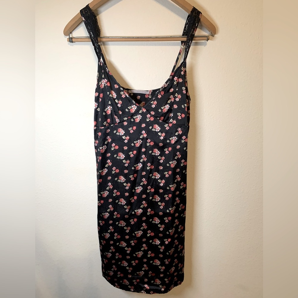 Stella McCartney Black Floral Midi Dress with Pink & White Flowers
